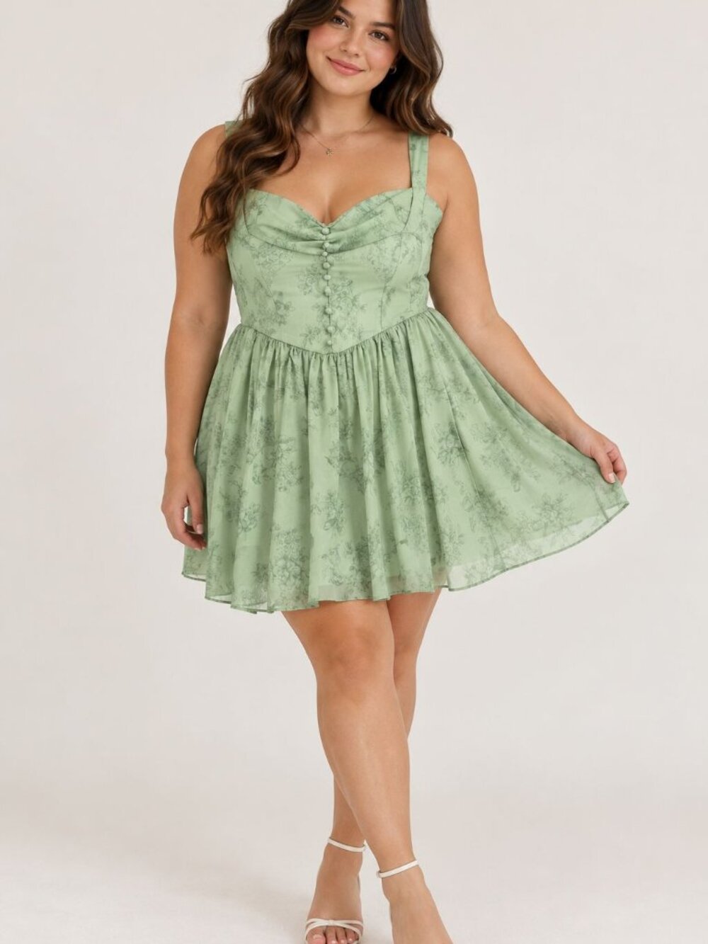 B. Darlin Green Floral Mini Dress 15/16 Y2K Cottagecore
